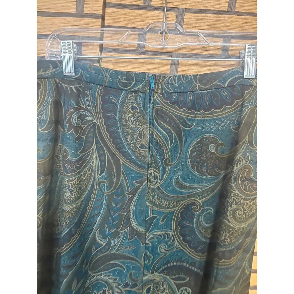 Karin Steven Green Paisley Midi Skirt Size‎ 12